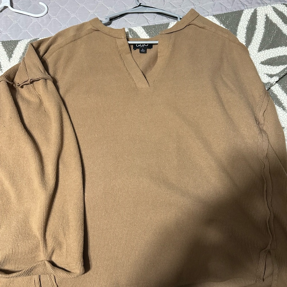 Cozy Tan V-Neck Sweater